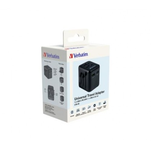 Адаптер Verbatim UTA-02 Universal Travel Adapter with 1 x USB-C PD 20W / 1 x USB-A QC 3.0-8