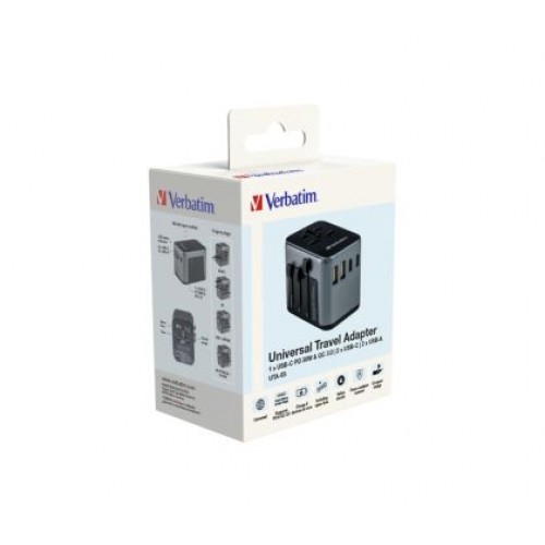 Адаптер Verbatim UTA-03 Universal Travel Adapter with 1 x USB-C PD 30W & QC 3.0 / 2 x USB-C / 2 x USB-A-8