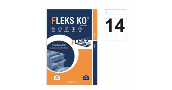 Етикети Fleks Ko Бели, прави ъгли, 105x42.3 mm A4, 100 л. 14 етик./лист