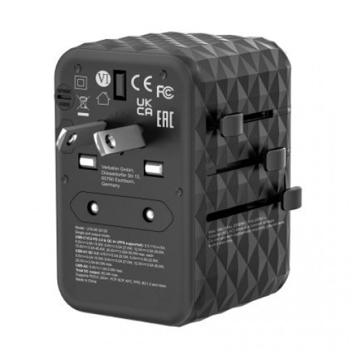 Адаптер Verbatim UTA-05 GaN III Universal Travel Adapter with 2 x USB-C PD 65W & QC 4+ / 2 x USB-A-2