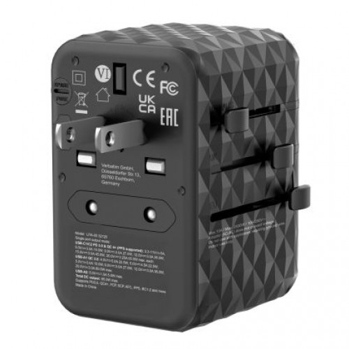 Адаптер Verbatim UTA-05 GaN III Universal Travel Adapter with 2 x USB-C PD 65W & QC 4+ / 2 x USB-A-3