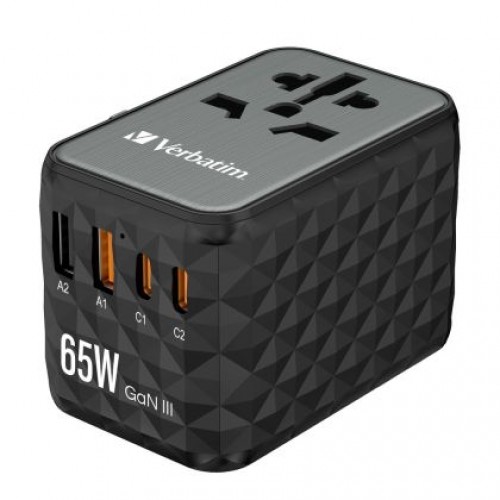 Адаптер Verbatim UTA-05 GaN III Universal Travel Adapter with 2 x USB-C PD 65W & QC 4+ / 2 x USB-A-6