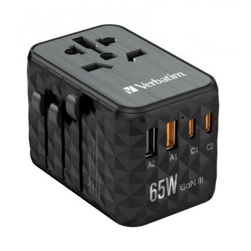 Адаптер Verbatim UTA-05 GaN III Universal Travel Adapter with 2 x USB-C PD 65W & QC 4+ / 2 x USB-A-7