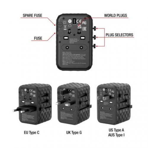 Адаптер Verbatim UTA-05 GaN III Universal Travel Adapter with 2 x USB-C PD 65W & QC 4+ / 2 x USB-A-10