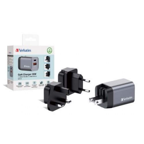 Зарядно устройство Verbatim GNC-35 GaN Charger 2 Port 35W USB A/C (EU/UK/US)-6