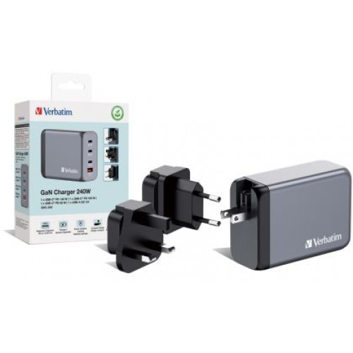 Зарядно устройство Verbatim GNC-240 GaN Charger 4 Port 240W USB A/C (EU/UK/US)-5