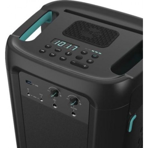 Аудио система Hisense Party Rocker One Plus (HP110) Bluetooth Speaker with 300W Power, Built-in Woofer, Karaoke Mode, Built-in Wireless Charging Pad, AUX Input and Output, USB, 15 Hour Long-Lasting Battery 4 x 2500Ah, 2x mics included-4