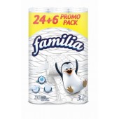 Тоалетна хартия Familia 100% целулоза, трипластова 24+6 бр.