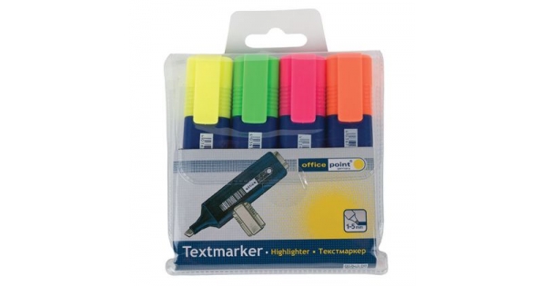 Комплект текст маркери Office Point 4 цвята, Скосен връх 1-5 mm