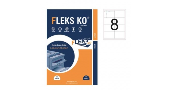 Етикети Fleks Ko Бели, прави ъгли, 105x71 mm A4, 100 л. 8 етик./лист