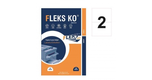 Етикети Fleks Ko Бели, прави ъгли, 210x148.1 mm A4, 100 л. 2 етик./лист