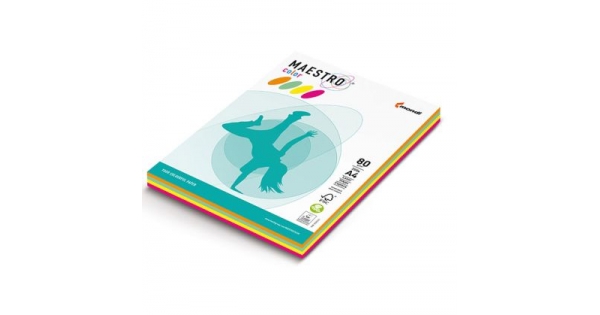 Цветен микс картон Maestro Color Жълт, розов, зелен и син пастел A4 4x10 л. 160 g/m2