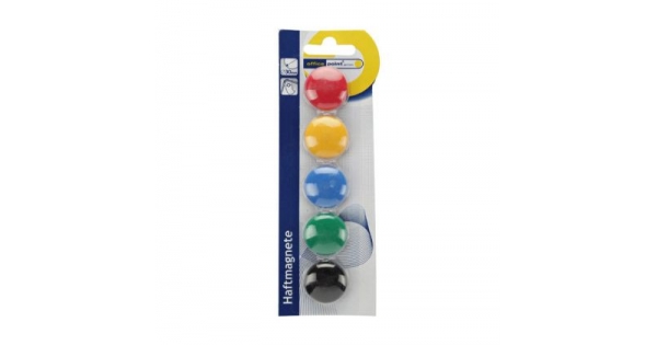 Магнити Office Point Ф30 mm 5 бр. в блистер, Цветен микс