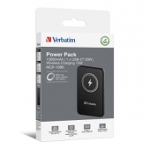 Външна батерия Verbatim MCP-10BK Power Pack 10000 mAh with UBS-C PD 20W / Magnetic Wireless Charging 15W Black