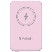 Външна батерия Verbatim MCP-10PK Power Pack 10000 mAh with UBS-C PD 20W / Magnetic Wireless Charging 15W Pink