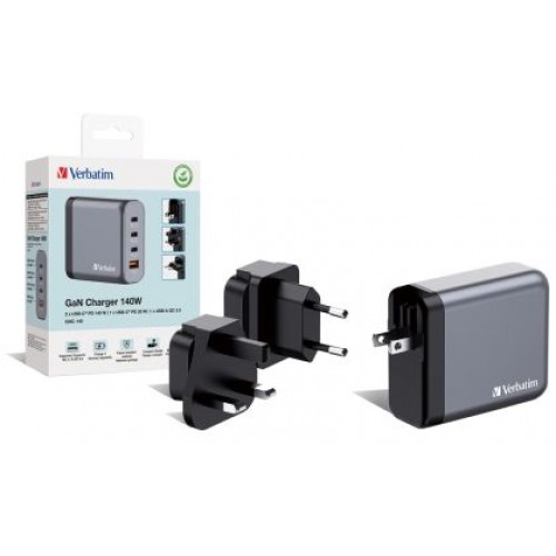 Зарядно устройство Verbatim GNC-140 GaN Charger 4 Port 140W USB A/C (EU/UK/US)-5