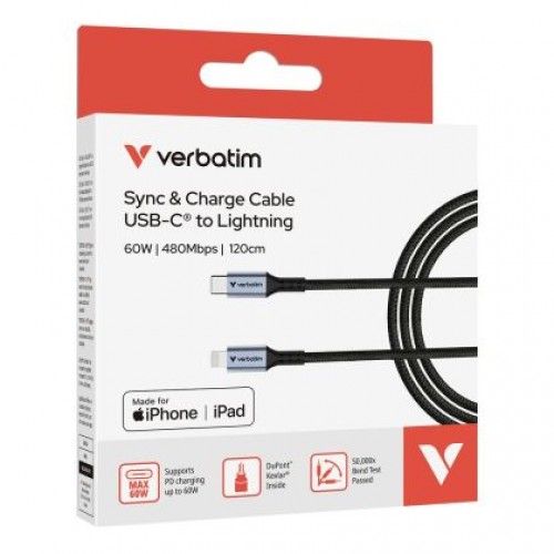 Кабел Verbatim Sync & Charge USB-C to Lightning 120 cm-3