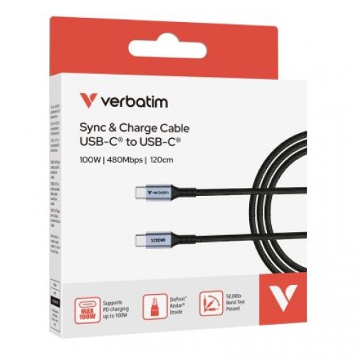 Кабел Verbatim Sync & Charge USB-C to USB-C 100W 120 cm-3