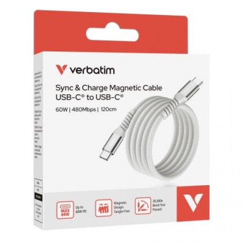 Кабел Verbatim Sync & Charge USB-C to USB-C 60W Magnetic 120 cm - Grey-4