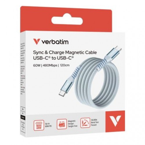 Кабел Verbatim Sync & Charge USB-C to USB-C 60W Magnetic 120 cm - Blue-4