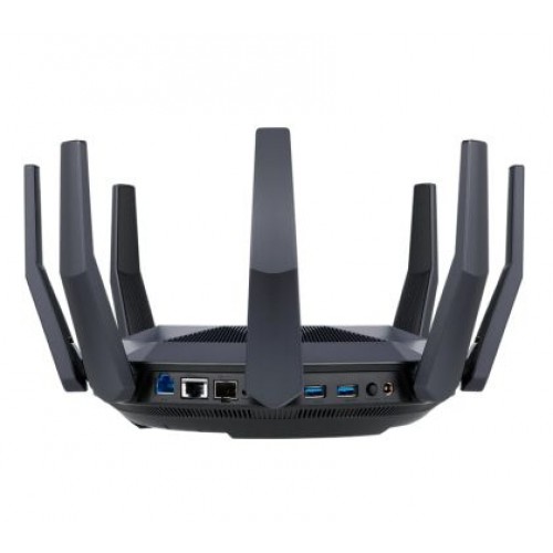 Рутер Asus Wireless Router, RT-AX89X, AX6000, 8x8 Dual-Band, Quad-Core 2.2GHz CPU, 256MB/1GB Flash/RAM, 10G port, SFP+ port, AiProtection Pro, Adaptive QoS, VPN server/client, IPTV, OFDMA, MU-MIMO, Beamforming, Link Aggregation, Port forwarding, AiMesh, B-1