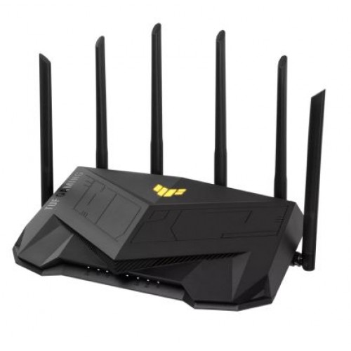 Рутер Asus Gaming Wireless Router, TUF Gaming-AX6000, AX6000, Dual-Band, Quad-Core 2.0GHz CPU, 256MB/512MB Flash/RAM, 2.5G dual-port, AiProtection Pro, Adaptive QoS, VPN Fusion, IPTV, OFDMA, MU-MIMO, Beamforming, Link Aggregation, Port forwarding, AiMesh,