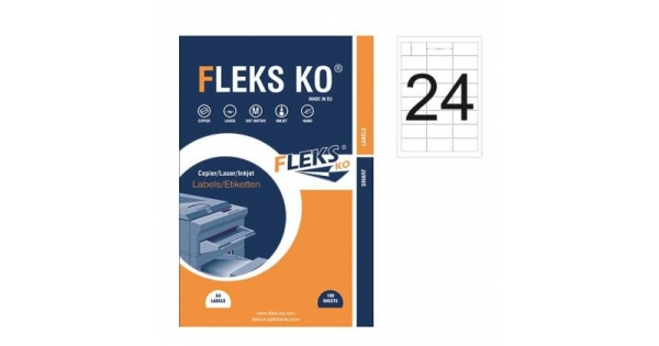 Етикети Fleks Ko Бели, обли ъгли, 64x34 mm A4, 100 л. 24 етик./лист