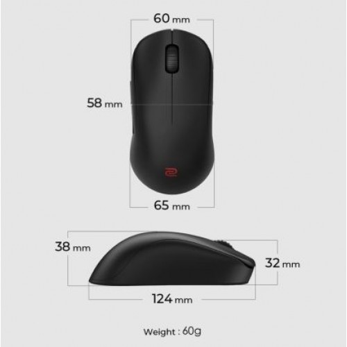 Мишка BenQ ZOWIE U2 Wireless Mouse For Esports, Size M, 60g, up to 1000 Hz, up to 3200 DPI, Symmetrical design, Inward-curved on both sides for agility during multi-angle movement, Wireless design w/enhanced receiver, Driverless, plug and play-6