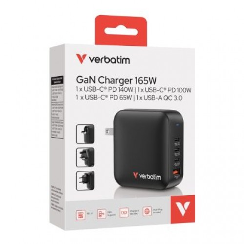 Зарядно устройство Verbatim Mini GaN Charger 165W 4 Port US plug with EU and UK adaptors-6