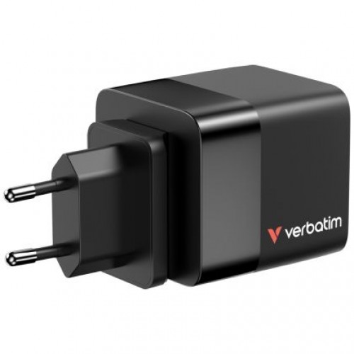 Зарядно устройство Verbatim Mini GaN Charger 65W 2 Port retractable cable display US plugs with EU and UK adaptors-6