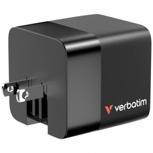 Зарядно устройство Verbatim Mini GaN Charger 65W 2 Port retractable cable display US plugs with EU and UK adaptors-8