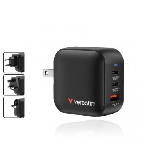 Зарядно устройство Verbatim Mini GaN Charger 70W 3 Port US plug with EU and UK adaptors-3