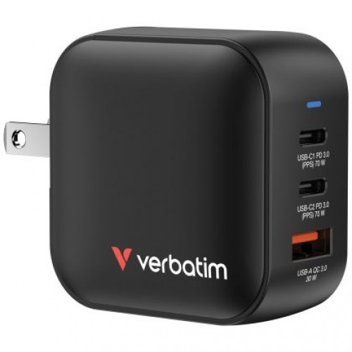 Зарядно устройство Verbatim Mini GaN Charger 70W 3 Port US plug with EU and UK adaptors-8