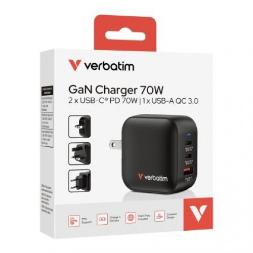 Зарядно устройство Verbatim Mini GaN Charger 70W 3 Port US plug with EU and UK adaptors-9