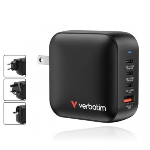Зарядно устройство Verbatim Mini GaN Charger 100W 4 Port US plug with EU and UK adaptors-3