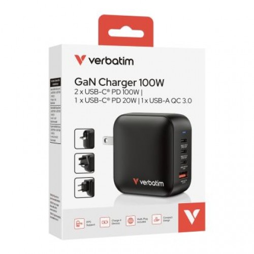 Зарядно устройство Verbatim Mini GaN Charger 100W 4 Port US plug with EU and UK adaptors-10