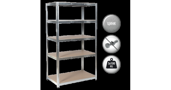 Метален стелаж Carmen CR-1014 - 180х90х40 см, до 100 кг на рафт - цинк