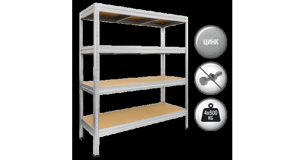 Метален стелаж MEGA 177x120x60 см, до 600 кг на рафт - цинк