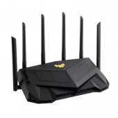 Рутер Asus Gaming Wireless TUF Router AX6000, Dual-Band, Quad-Core 2.0GHz CPU, 256MB/512MB Flash/RAM, 2.5G dual-port, AiProtection Pro, Adaptive QoS, VPN Fusion, IPTV, OFDMA, MU-MIMO, Beamforming, Link Aggregation, Port forwarding, AiM, Black
