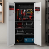 Метален шкаф за инструменти Carmen CR-1226 L SAND - черен-сребърен