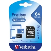 Памет Verbatim Premium micro SDXC 64GB Class 10 (Incl. Adaptor)
