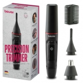 Тример Beurer MN3X mini trimer; For trimming and shaping eyebrow, nose and ear hairs; 2 attachments and extra comb attachment 3/6 mm; Splash-proof (IPX4)