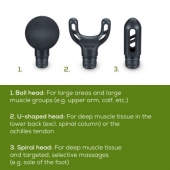Масажор Beurer MG 89 MASSAGE GUN CompactPower, Quiet, lightweight & handy deep tissue massager, 5 intensity levels, 3 massage attachments, Up to 4h battery life with LED display